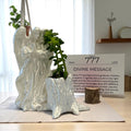 White Angel 777 Succulent Planter with Sedum Adolphi, Spiritual Protection and Luck Gift - Winterberry Hearth