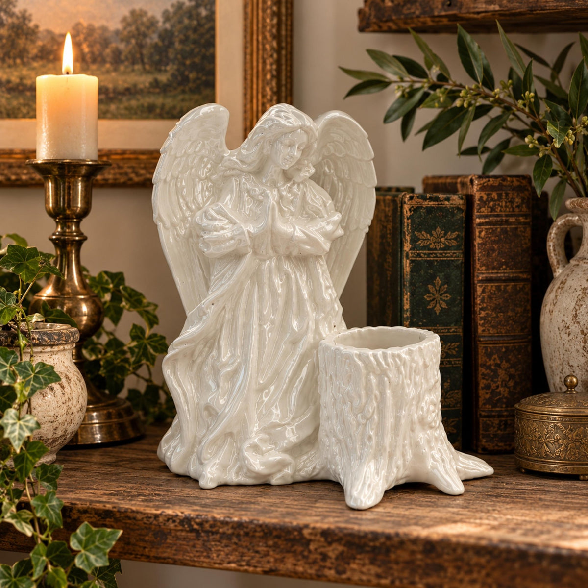 White Angel Planter with Drainage, Faith Inspired Plant Pot, Prayer Angel Decor, Meaningful Gift - Winterberry Hearth