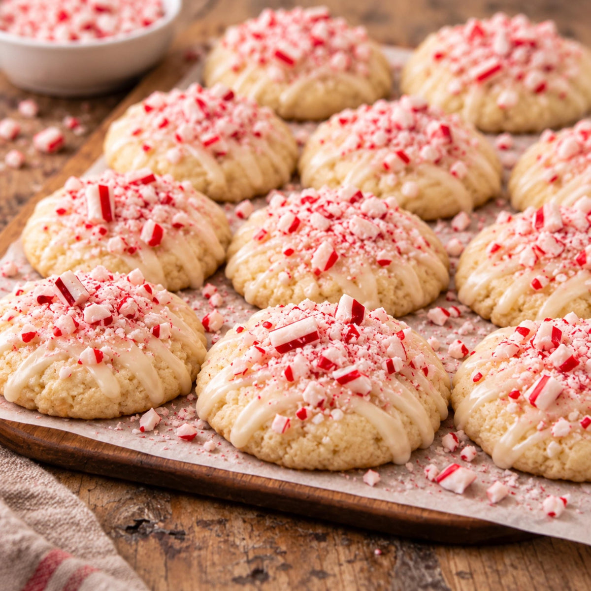 White Chocolate Peppermint Cookies, Christmas Tea Cakes, Festive Dessert, Holiday Treat Gift - Winterberry Hearth