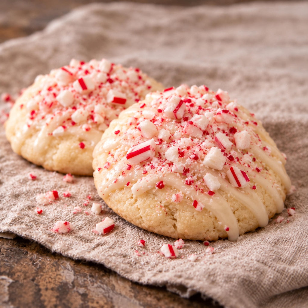 White Chocolate Peppermint Cookies, Christmas Tea Cakes, Festive Dessert, Holiday Treat Gift - Winterberry Hearth