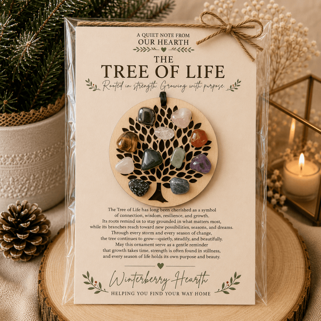 Wood Engraved Tree of Life Christmas Ornament, Sacred Symbol Healing - Winterberry Hearth