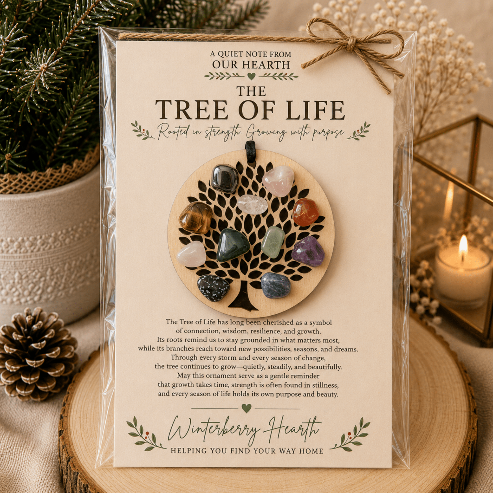 Wood Engraved Tree of Life Christmas Ornament, Sacred Symbol Healing - Winterberry Hearth