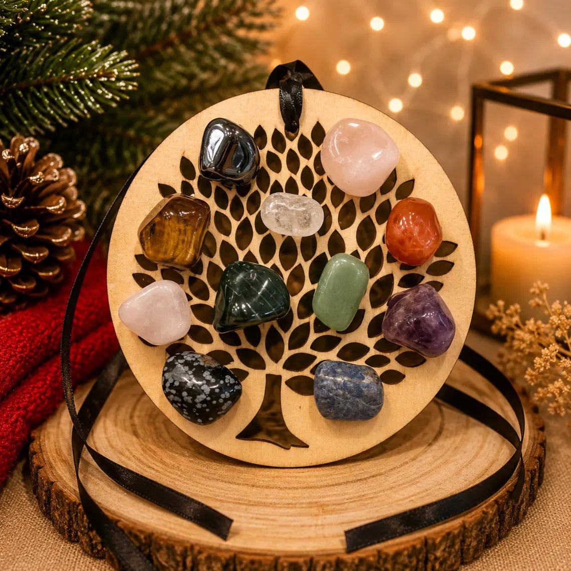 Wood Engraved Tree of Life Christmas Ornament, Sacred Symbol Healing - Winterberry Hearth