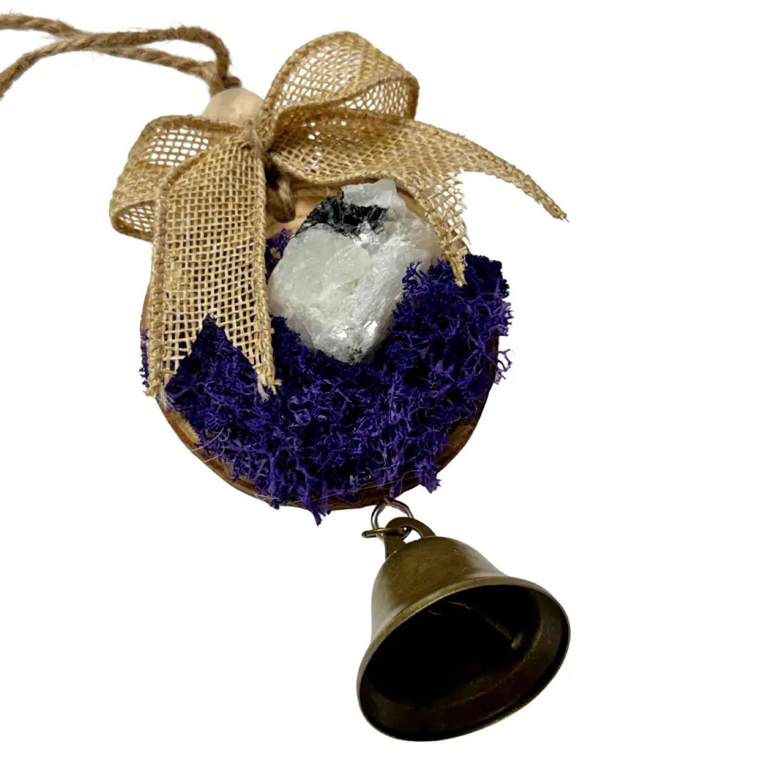 Wood Moonstone Crystal Ornament, Celestial Christmas Window Decor - Winterberry Hearth