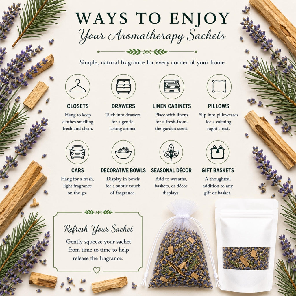 Woodland Lavender Sachet, Pillow Sachet, Natural Home, Snowy Evening Pine & Palo Santo, Cozy Gift - Winterberry Hearth