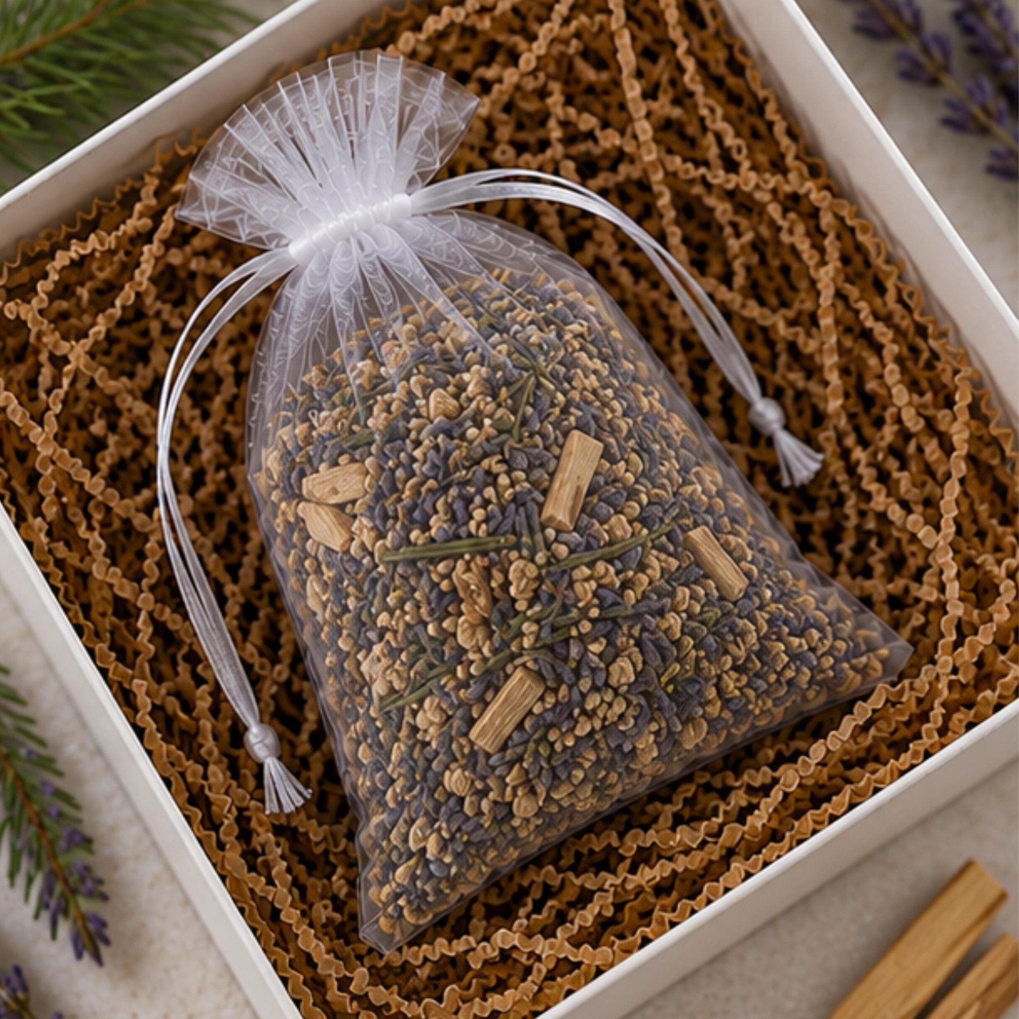 Woodland Lavender Sachet, Pillow Sachet, Natural Home, Snowy Evening Pine & Palo Santo, Cozy Gift - Winterberry Hearth