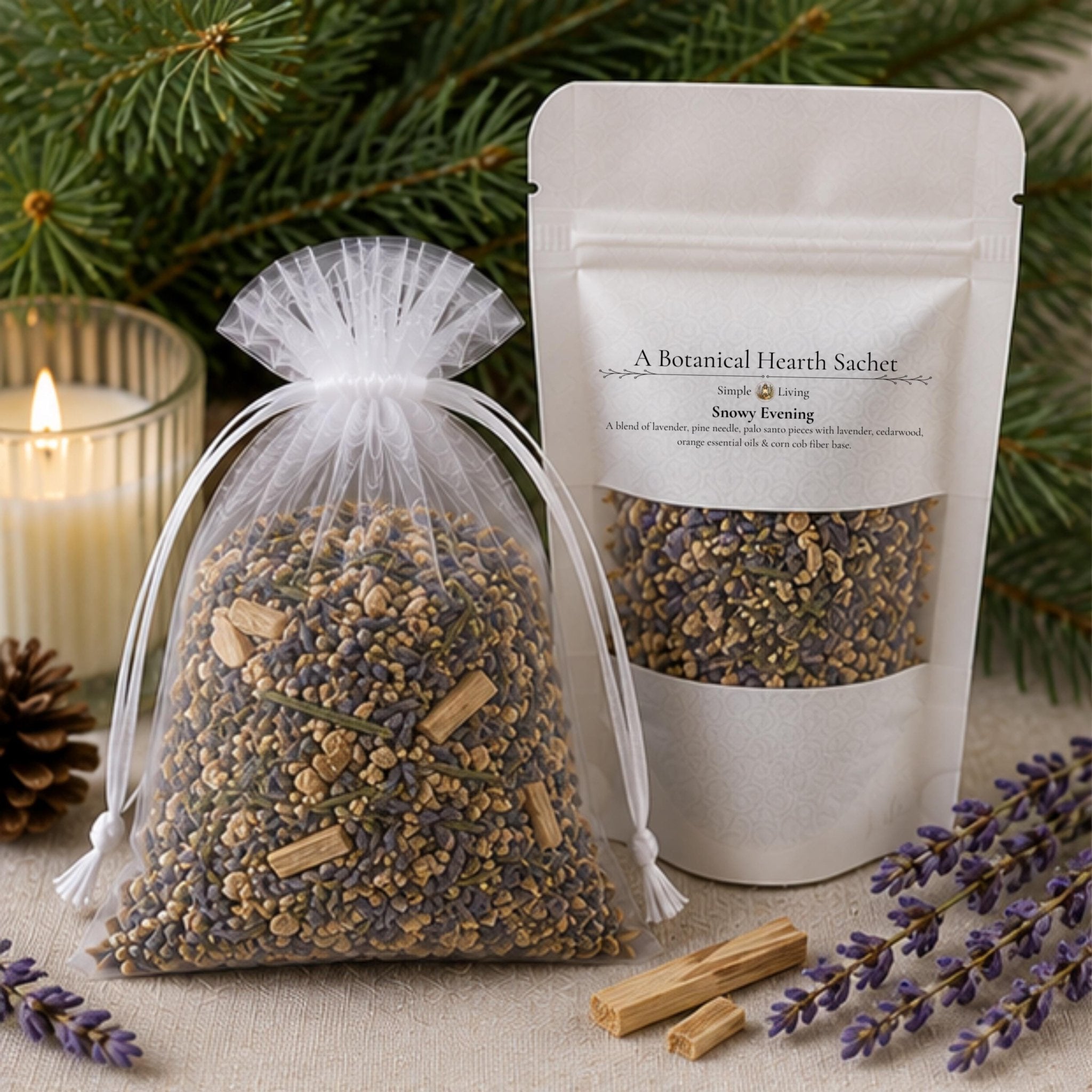 Woodland Lavender Sachet, Pillow Sachet, Natural Home, Snowy Evening Pine & Palo Santo, Cozy Gift - Winterberry Hearth