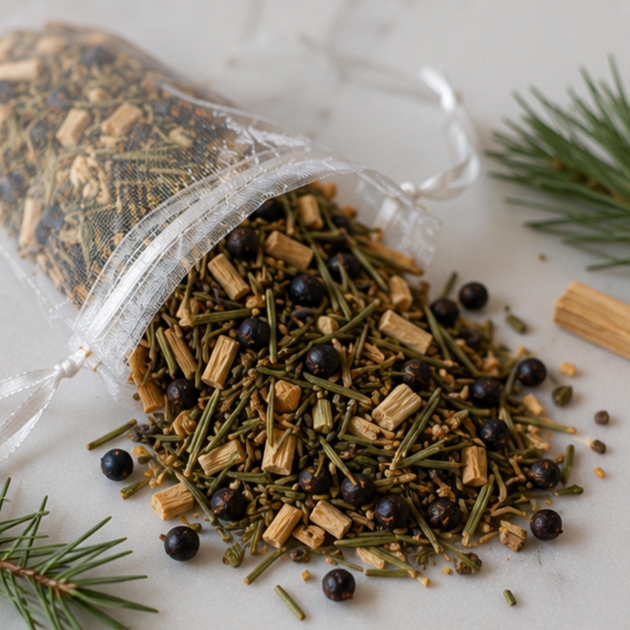 Woodland Walk Sachet, Pine & Juniper Aroma Pouch, Botanical Drawer Freshener, Herbal Home Fragrance - Winterberry Hearth