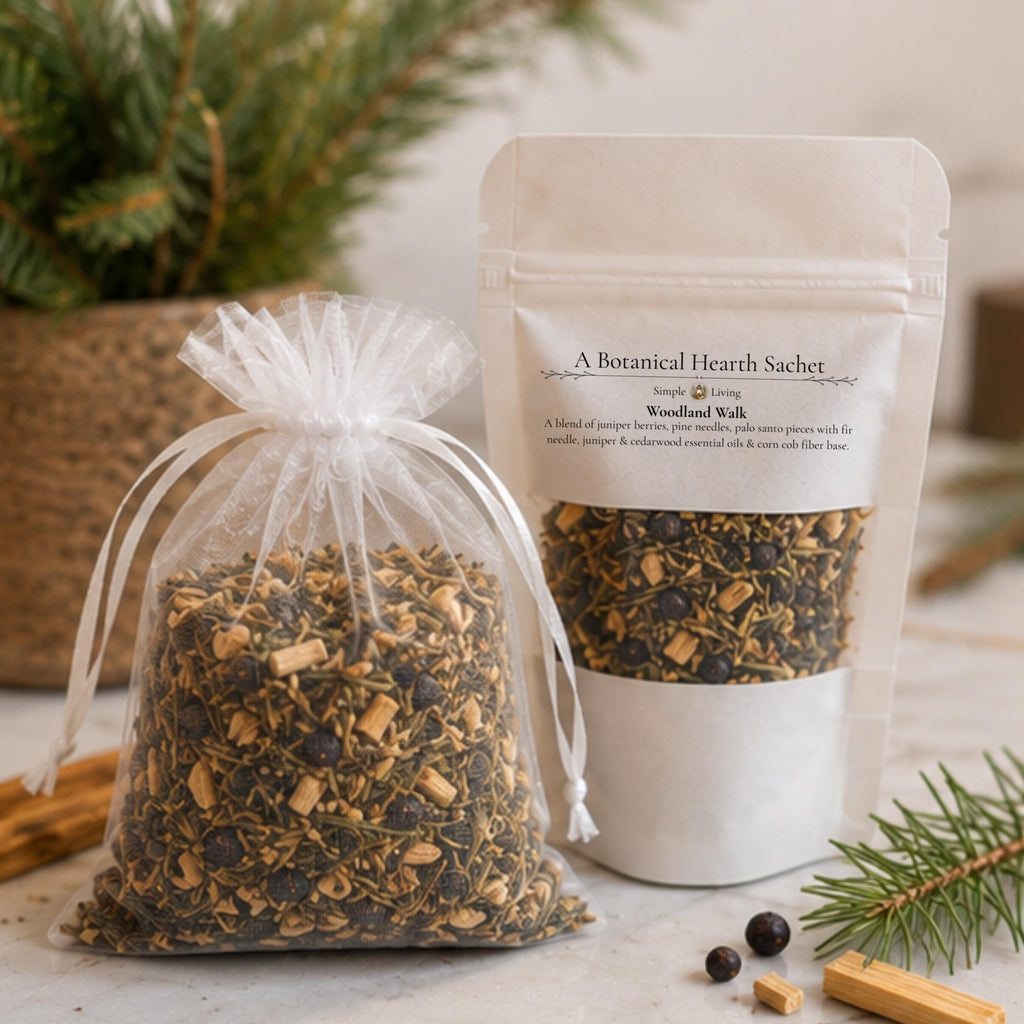 Woodland Walk Sachet, Pine & Juniper Aroma Pouch, Botanical Drawer Freshener, Herbal Home Fragrance - Winterberry Hearth