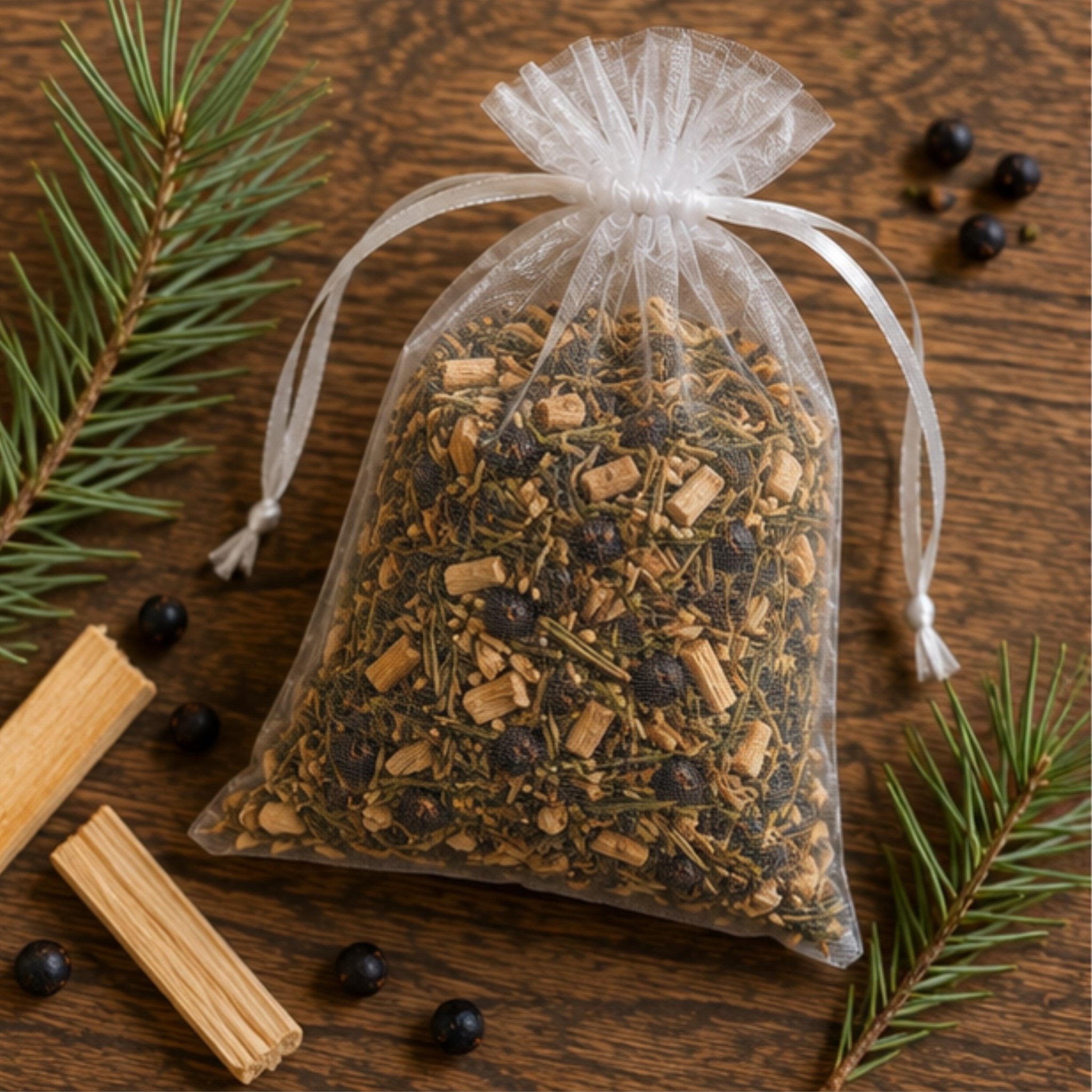 Woodland Walk Sachet, Pine & Juniper Aroma Pouch, Botanical Drawer Freshener, Herbal Home Fragrance - Winterberry Hearth