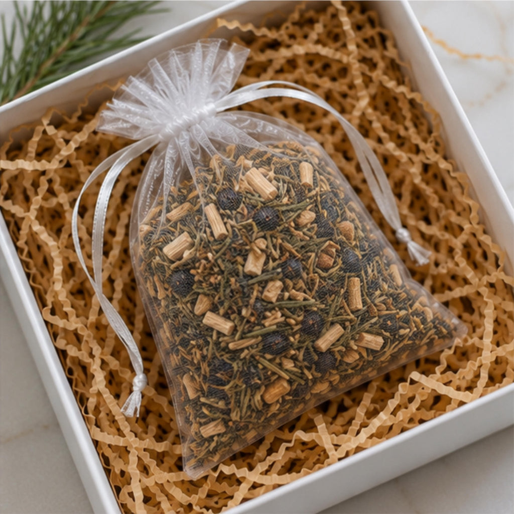 Woodland Walk Sachet, Pine & Juniper Aroma Pouch, Botanical Drawer Freshener, Herbal Home Fragrance - Winterberry Hearth